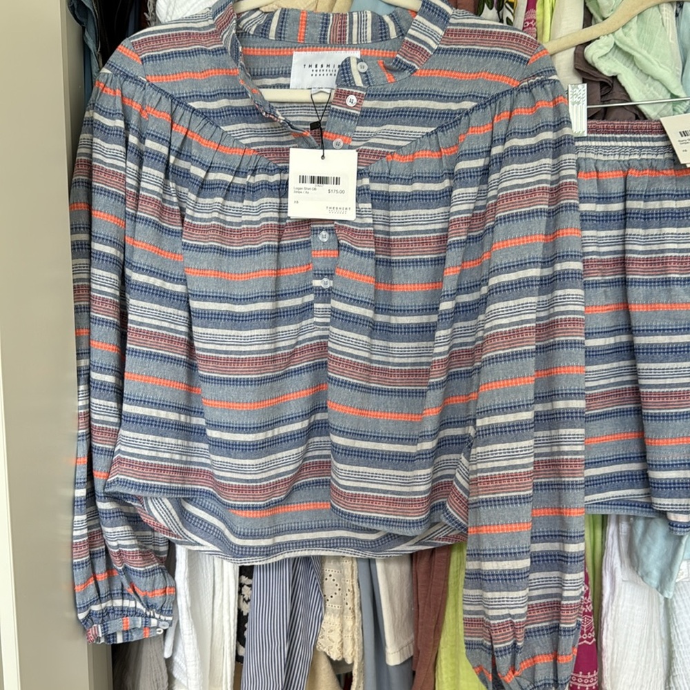 THE SHIRT BY ROCHELLE BEHRENS Striped Button-Up Top and Shorts Set - Picture 5 of 5
